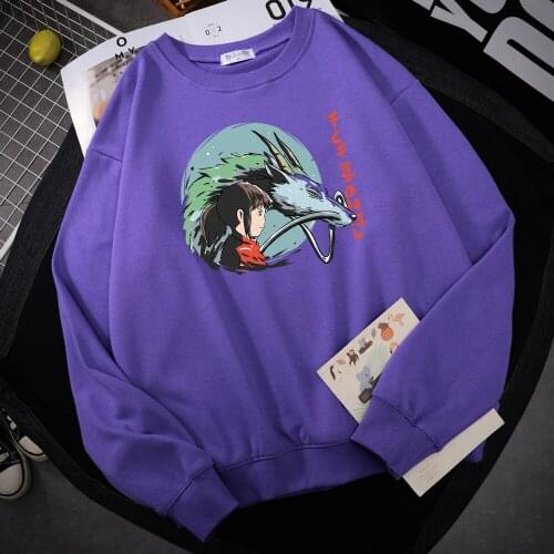 Spirited Away Japan Anime Printing Mens Streetwear Cartoon Fleece Clothing Casual O-Neck Sweatshirt Cartoon O-Neck Male Hoody