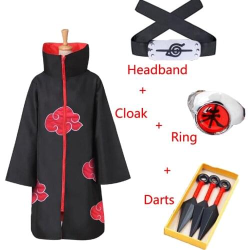 Halloween Cloak Akatsuki Cosplay Costumes Anime Coat Mantle Red Cloud Robe with Props Ring Handband Darts Dress As Demon Slayer