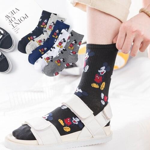 Disney Casual Ladies Socks Cartoon Minnie Mickey Donald Duck Pattern Socks Winnie The Bear In The Tube Cotton Socks