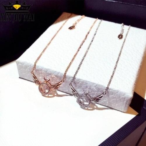 New fashion net red ins trend exquisite super flash inlaid rhinestone angel crown wings temperament clavicle short necklace