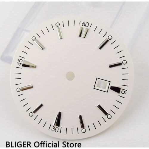 New 34.8mm Bliger white dial date window fit Mingzhzu 2813 4813 MIYOTA 8215 821A Automatic movement mens watch dial D39
