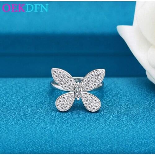 OEKDFN S925 Sterling Silver Ring For Women Luxury Micro Moissanite Gemstone Wedding Engagement Jewelry Women Butterfly Rings