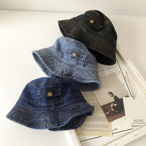 Baby Boy Girl Washed Denim Bucket Hat Kid Wide Brim Sun UV Protection Fisherman Cap Jean Panama for Children Outdoor Spring Hats