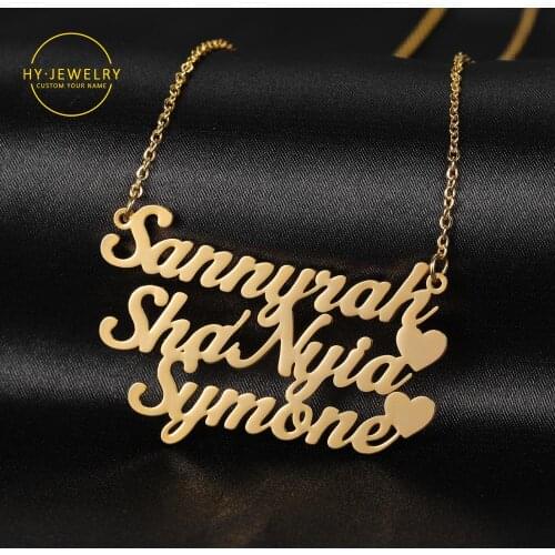 Customized 1-3 Names Necklaces Stainless Steel Multiple Heart Nameplate Charm Necklaces Personalized for Women Bijoux Femme