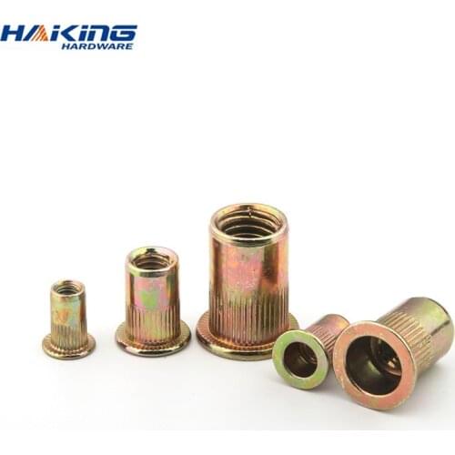 10-50X M3 M4 M5 M6 M8 M10 M12 Zinc Plated Carbon Steel Knurled Nuts Rivnut Flat Head Threaded Rivet Insert Nutsert Cap Rivet Nut