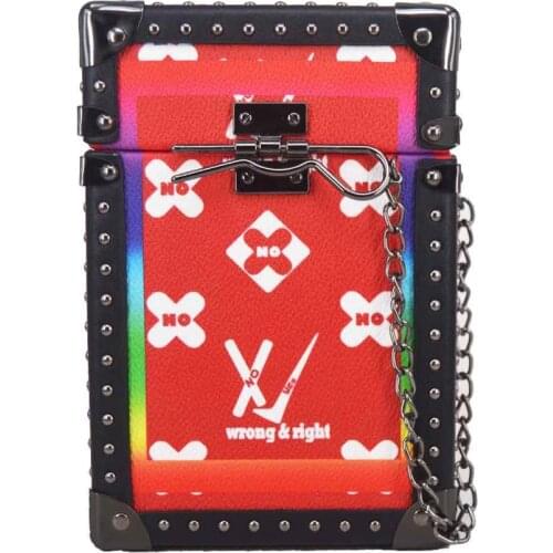 Luxury Red Box Bags Rivet printing metal Lock Women Purse Chain Shoulder Bags Female Handbags F6690