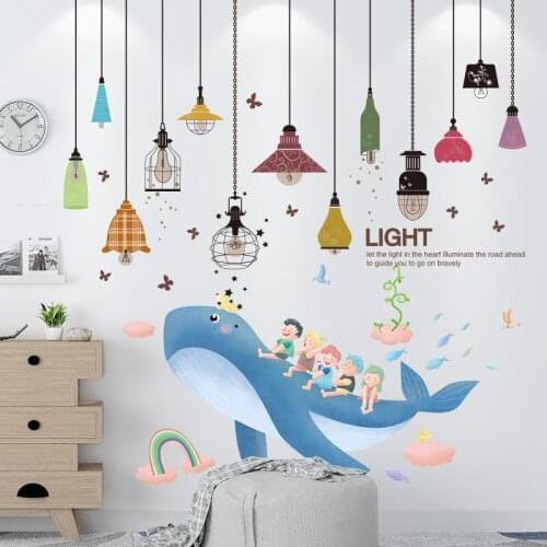 [shijuekongjian] Whales Animal Wall Stickers DIY Chandelier Lights Mural Decals for Kids Rooms Baby Bedroom House Decoration