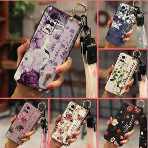 Silicone For Girls Phone Case For VIVO Y51 2020 4G/Y31 2021 Lanyard Back Cover Flower Original