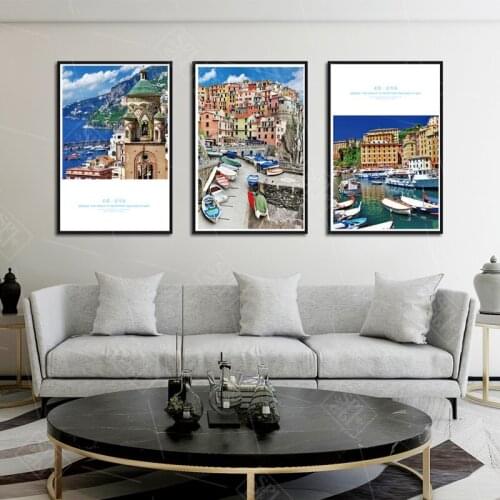 Nordic Home Decoration Posters Canvas Art Print Architecture Aegean Sea Landscape Painting Modern Wall Picture for Living Room