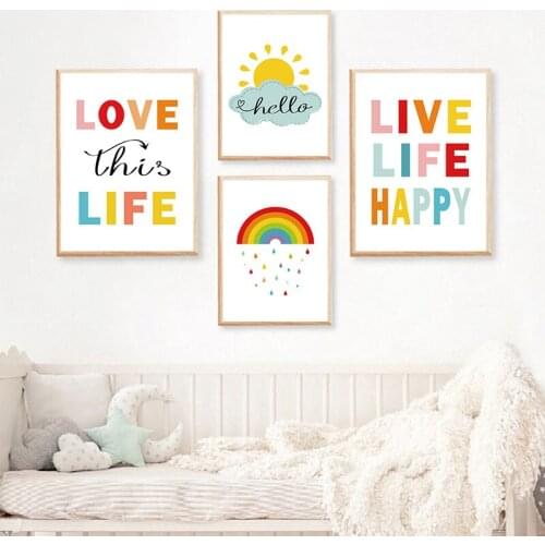 Modern Colorful Rainbow Weather Words Canvas Art Painting Prints Wall Decorative Posters for Living Room Bedroom Home Decor