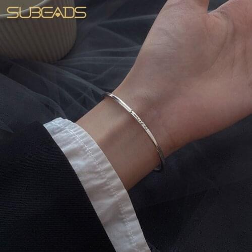 Subeads 925 Sterling Silver Smile Letter Open Bangle For Women Couple Expression Adjustable Bangle&Bracelet Fine Jewelry