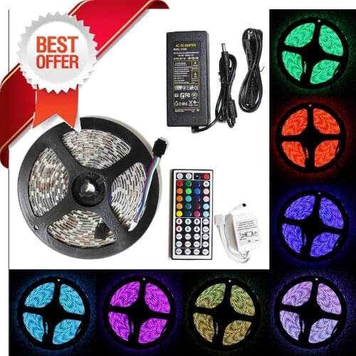 Led strip light 5050 RGB tape set waterproof ip65 300led 5m with remote controller 12V 5A power supply adapter color changing