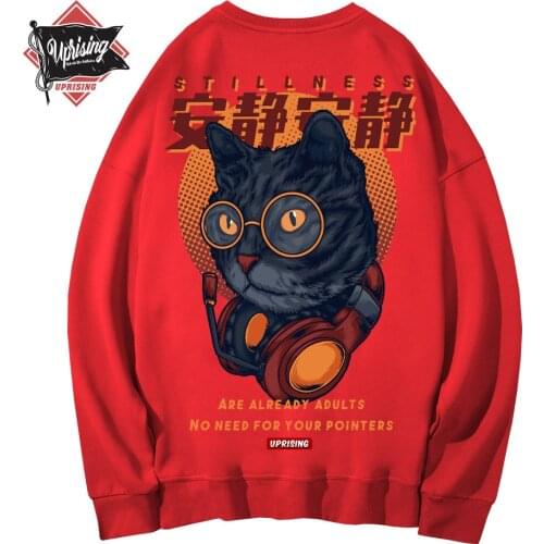 UPRISING Hoodies, Sweatshirts Harajuku Funny Japanese Rubbing Bath Cats Print long Sleeve Hip Hop Casual Streetwear Men Hoodies