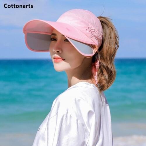 Womens Cycling Breathable Sun Hat Visor Caps Female Scalable Brim Empty Top Wide Brim Baseball Cap Outdoor Anti-UV Beach Hats
