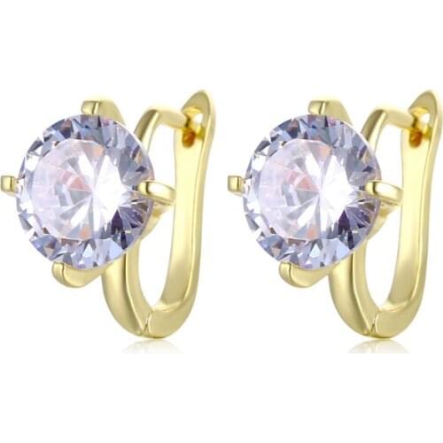 Baroque Style Claw Prong Round Zircon Hoop Earrings For Women Simple Vintage Gold French Hook Huggie Earrings Bridal Jewelry