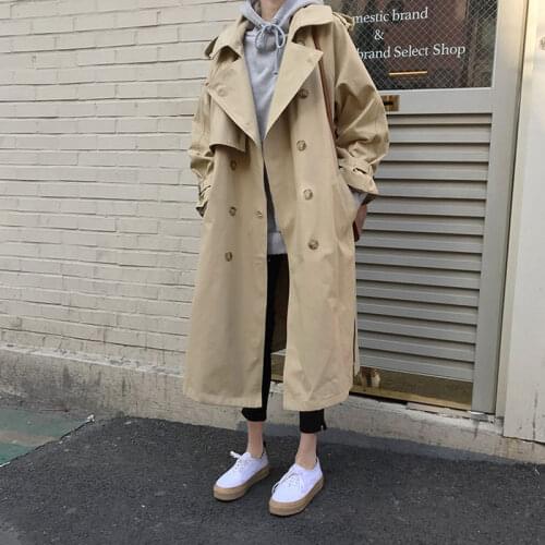 New 2020 Spring Autumn Women Casual Trench Coat Elegant Long Oversize Double Breasted Vintage Outwear Lose Windbreaker Female