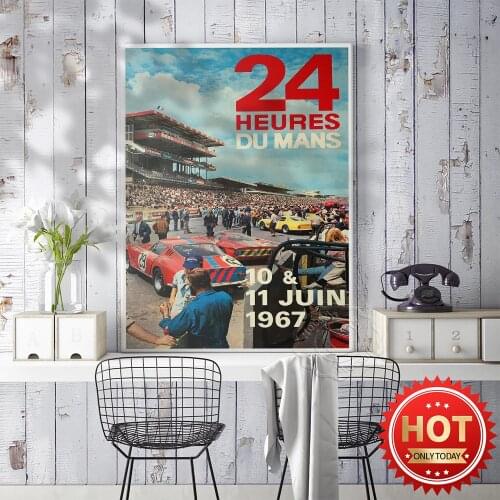 1967 24 Heures Du Mans Racing Commemorate Versions Wall Picture, Rare Super Racing Match Vintage Art Prints, Boys Room Decor