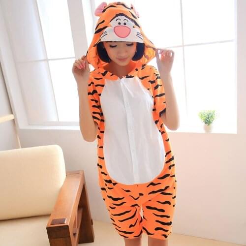 2 Color Tiger Summer Animal Cosplay Costume Onesie Short Sleeve Hoodie For Adult Women Men Halloween Holiday Party Homewear
