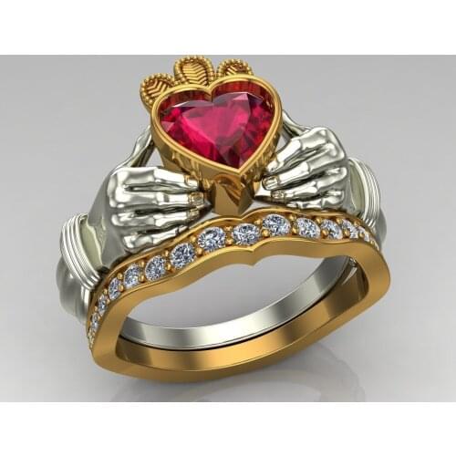 2pcs Boutique two color hands love crown claddar ring fashion engagement ring jewelry lovers gift SZ4-12