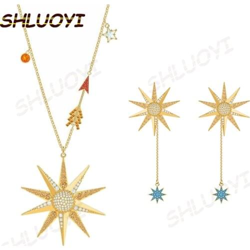 SHLUOYI High quality SWA. Sunflower Star Gold lucky lady Charm Pendant sweater Long Necklace Fashion Jewelry