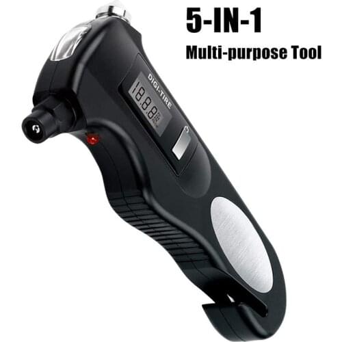 5-In-1 Digital Tire Pressure Gauge,150PSI with Multi-Functional Rescue Tools Of LED Flashlight,Bottle Opener for Cars and Motorc