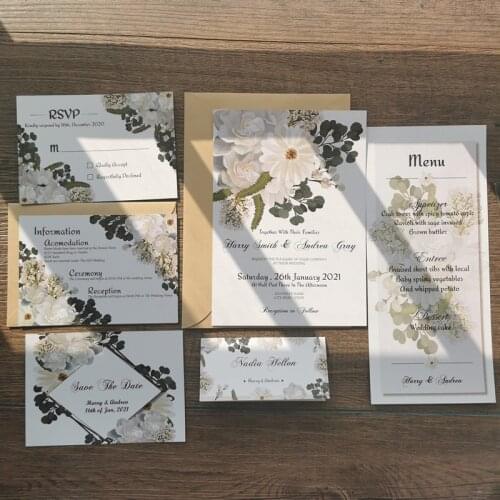 50pcs/set free envelop and free seal spring theme green leaf invitation set051