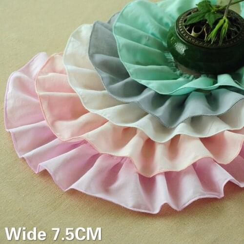 7.5CM Wide 3D Pleated Lace Cotton Fabric Cuffs Collar Fringe Edge Trim Embroidered Ribbon DIY Apparel Dress Sewing Decoration