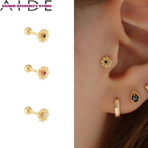 AIDE 1pcs 925 Sterling Silver Earrings Women 2021 CZ Stud Earring Jewelry Gold Piercing Pendiente Brincos Bijou Aretes Girl Gift