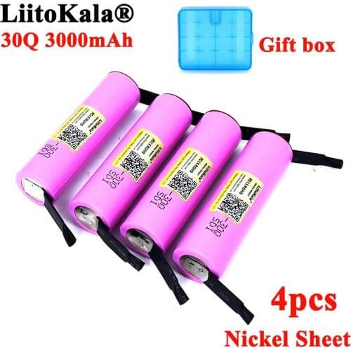 4pcs Liitokala New 30Q 18650 3000mAh Rechargeable battery INR1865030q 3.6V discharge 20A Power batteries DIY Nickel with BOX