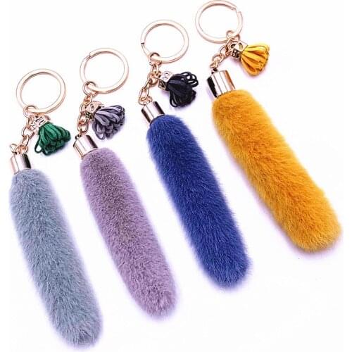 Cute Faux Rex Rabbit Fur Tail Tassel Flower Keychain Creative Soft Fur Car Keychain Women Trinket Bag Key Ring Girl Jewelry Gift