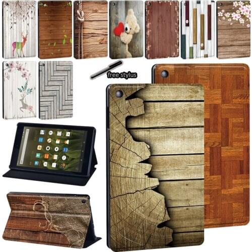 PU Leather Tablet Cover Case for Amazon Fire 7 (5/7/9th)/Fire HD 8 (6/7/8th)/Fire HD 10 (5/7/9th Gen) Wood Print Series Pattern