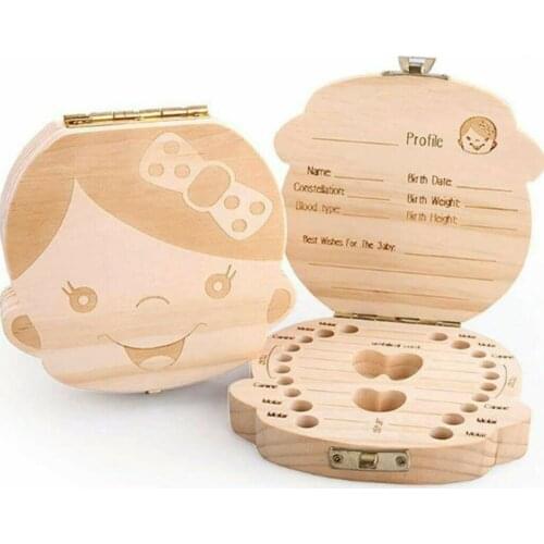 Tooth Box English Italy Spanish Portuguese PolandTurkey Dutch Greece Wood Storage Box For Baby Organizer Box For Milk Teeth