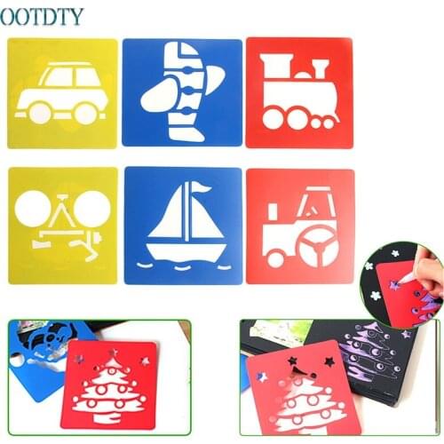 6pcs/set Children Transport Shaped Plastic Painting Drawing Template Stencil Kids Toy #330
