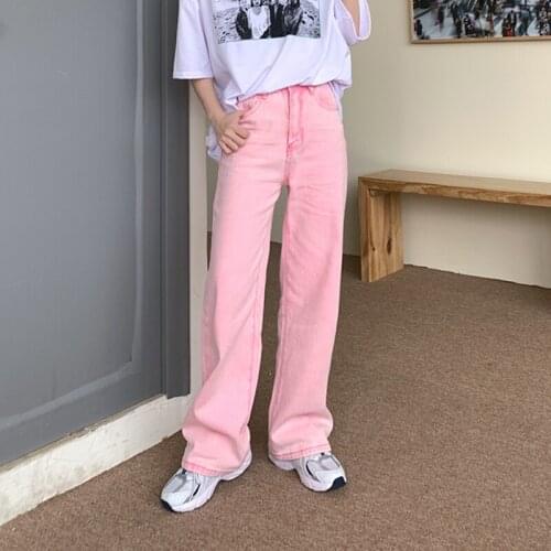 2021 New Jeans Self Made Brand Streetwear Pink High Waist Wide Leg Trousers Leisure Baggy Vintage Straight Mom Denim Pants