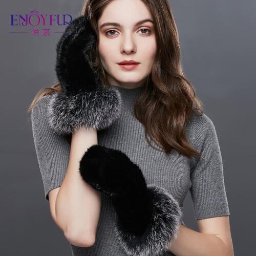 ENJOYFUR Real Mink Fur Winter Gloves Female Fashion Silver Fox Fur Patchwork Gloves Women Colorful Warm Thick Ladies Mittens