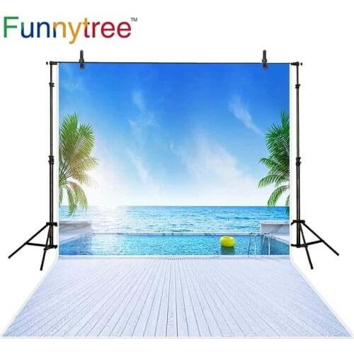 Funnytree photography backdropswooden floor beautiful sea summer swimming pool blue sky photocall photography studio funds