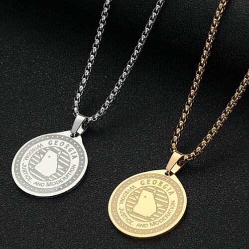 Gold Georgia. GA Pendant Necklace For Women Men USA American States Collection Jewelry Stainless Steel Necklaces