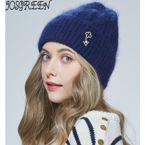 JOSGREENAll-match Baotou plus velvet small pendant decorative thermal insulation young beautiful womens knitted hat