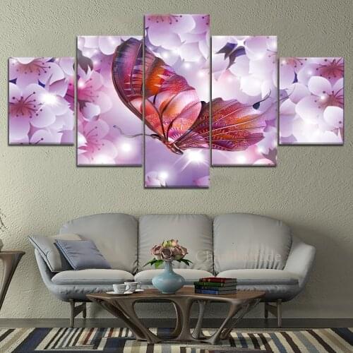 Canvas Paintings 5 Piece HD Print Flowers Colorful Butterfly Animal Poster Wall Art for Home Decorations Wall Decor Artwork