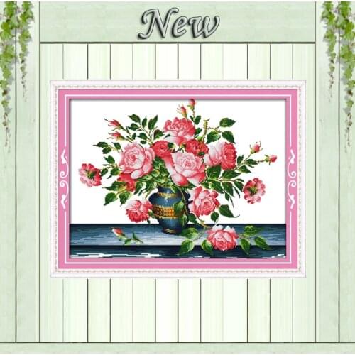 Rich rose Flowers vase Paintings Home Decor 11CT Counted printed on canvas DMC 14CT Cross Stitch kits embroidery needlework Sets