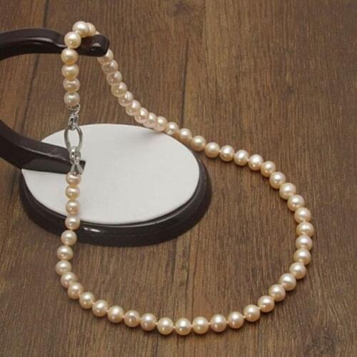 7-8mm White Pink Round Freshwater Cultured Pearl Necklace