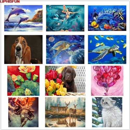 LIPHISFUN Handmade Cross Stitch Embroidery Diamond Painting Full Drill Home Decor Square/round cartoon animal Turtle