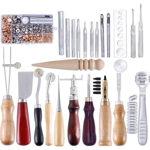 Multifunction Leather Tool Set Carving Punching Hole Cutting Knife Manual Suture Needle Gas Eyes Burnish Peeling Edge Process
