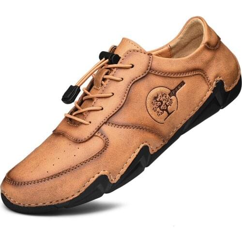 2021Men Casual Shoes Outdoor Style Solid Color Genuine Leather Flat Heel Rubber Spring Fall Gentry Classic Fashion