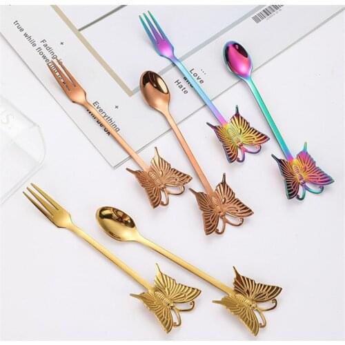 Fashion Multicolor Durable Stainless Steel Spoon Butterfly Spoon Coffee Tea Stirring Spoon Home Kitchen Dining Tableware
