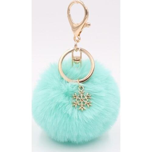Fashion Rex Rabbit Fur Ball Key Chains with Snow Charms Casual Jewelry with Gold Plated