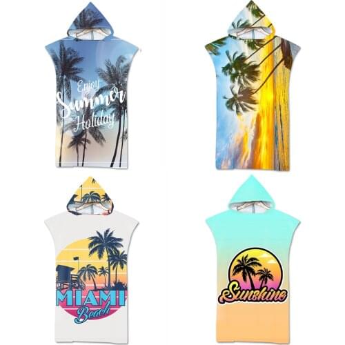 Customizable Holiday Vacation Printed Microfiber Quick Dry Beach Towel Surf Cloak Hooded Swimming Pool Parent-Child Bathrobes