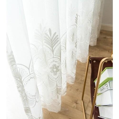 Nordic Solid White Leaf Embroidered Tulle Curtain For Living Room Window Screen Modern Bedroom Sheer Voile Gauze Custom M146H
