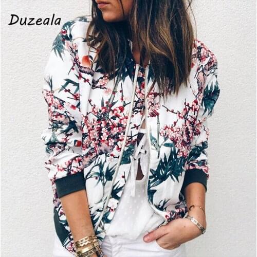 New Autumn Jackets Autumn Retro Floral Zipper Up Basic Jacket For Women Casual Coat Winter Outwear Women Clothes