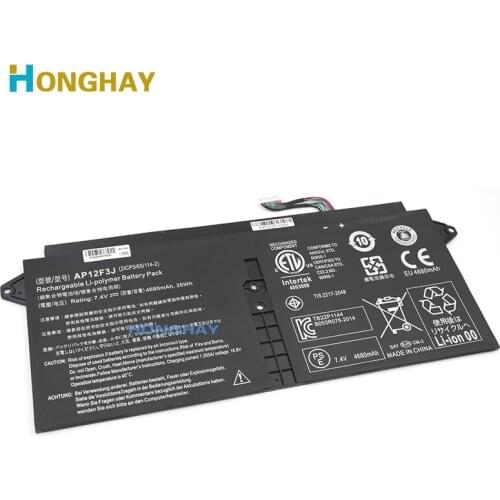 Honghay New AP12F3J Laptop Battery For Acer Aspire 13.3" Ultrabook S7 S7-391 2ICP3/65/114-2 AP12F3J 7.4V 4680mAh/35WH